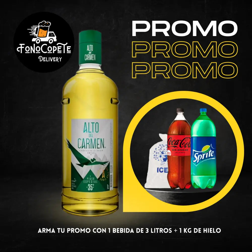 Pisco Alto del Carmen y bebida con hielo despacho incluido Santiago Piscos