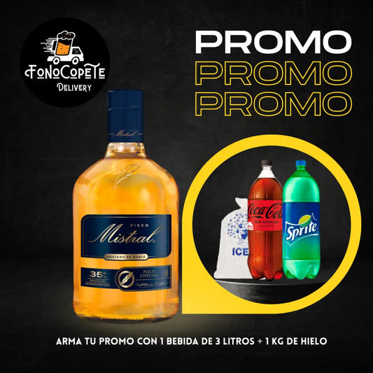 Promo Pisco Mistral con Bebida y Hielo Envío Gratis Piscos