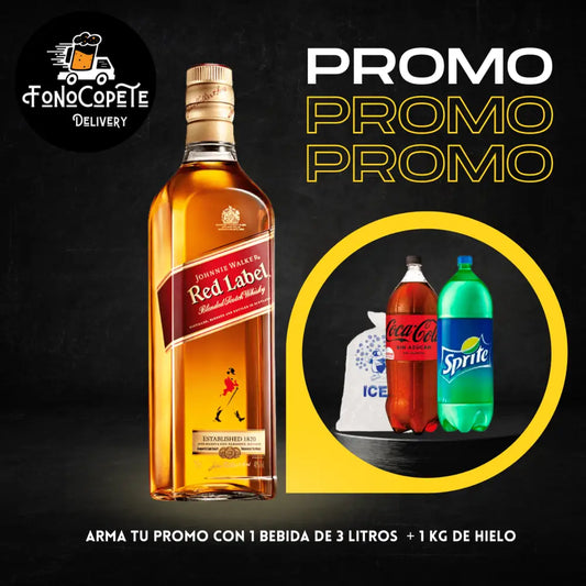 Promo Red Label 750ml con bebida y hielo domicilio gratis Whisky