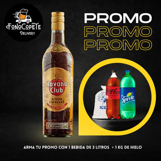 Promo ron Havana Club 750ml con bebida y hielo envio gratis Ron